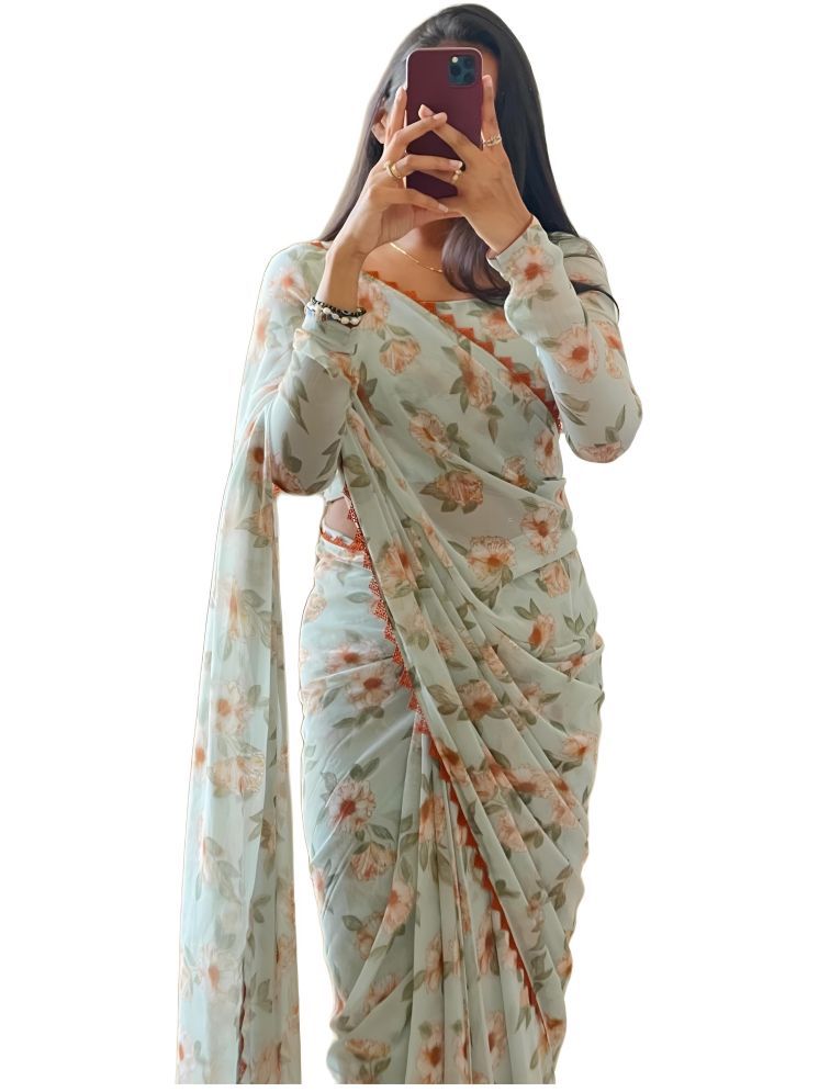     			Sidhidata Pack of 1 Georgette Printed Saree With Blouse Piece ( LightBLue )