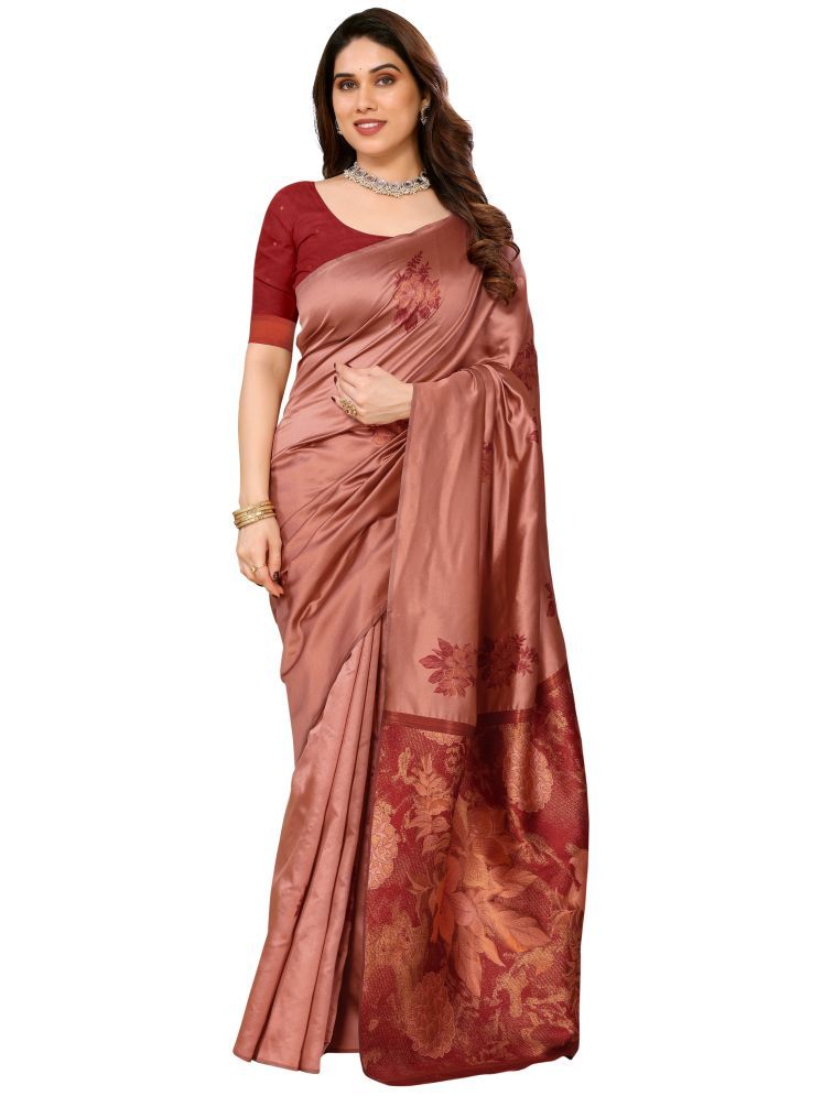     			Sidhidata Pack of 1 Jacquard Printed Saree With Blouse Piece ( Peach )