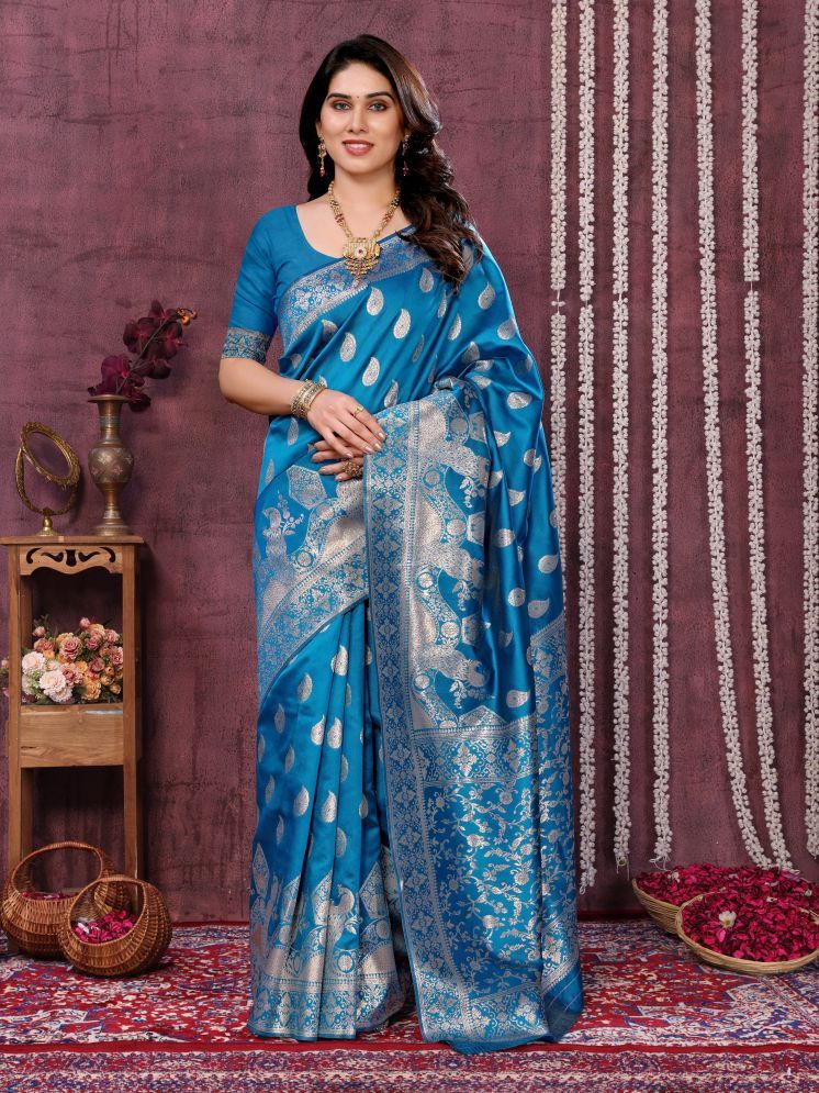     			Sidhidata Pack of 1 Jacquard Woven Saree With Blouse Piece ( SkyBlue )