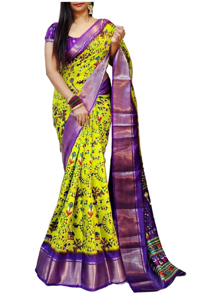     			Sidhidata Pack of 1 Silk Blend Printed Saree With Blouse Piece ( Yellow )