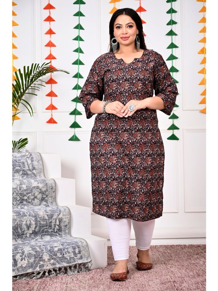     			Swasti Pack of 1 Cotton Printed Straight Women's Kurti - ( Brown )