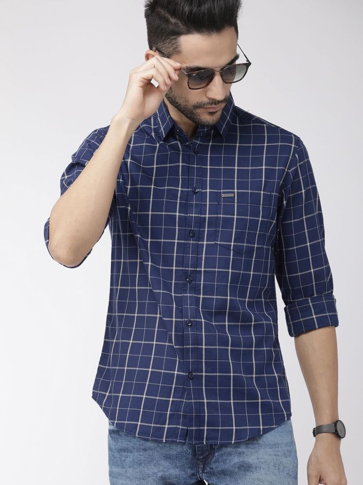     			The Indian Garage Co Men Navy Blue & Grey Slim Fit Checked Casual Shirt