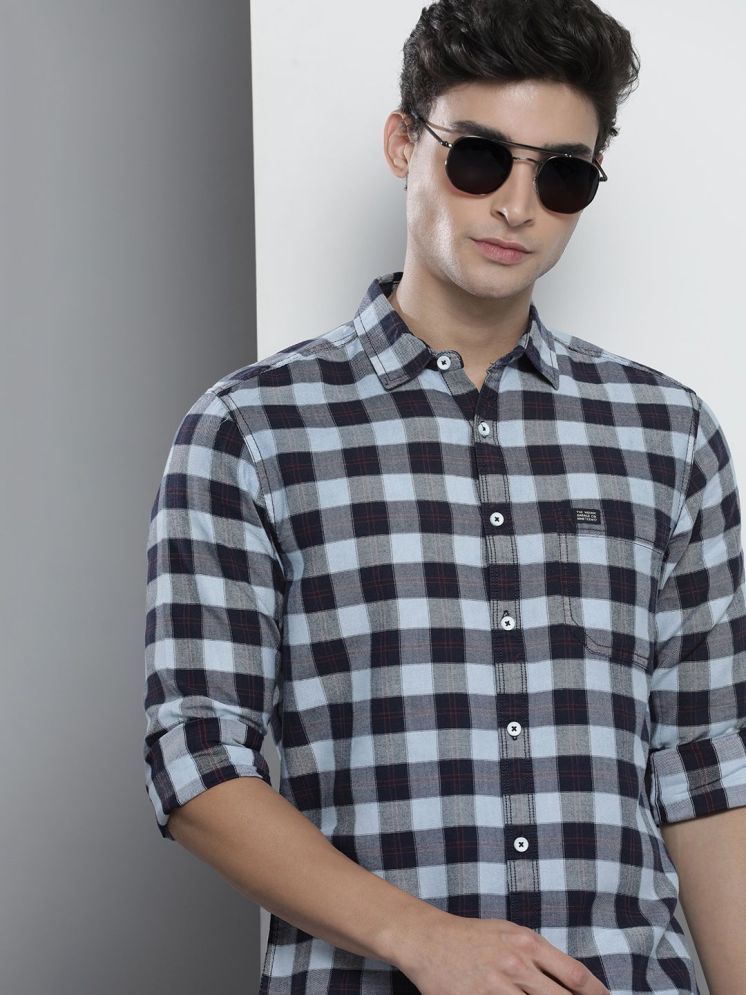     			The Indian Garage Co Men Navy Blue & Black Cotton Buffalo Checks Checked Casual Shirt