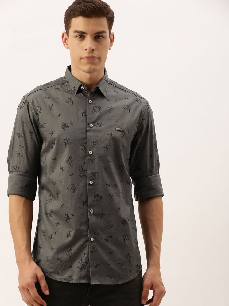     			The Indian Garage Co Men Olive Brown & Black Slim Fit Floral Printed Casual Shirt