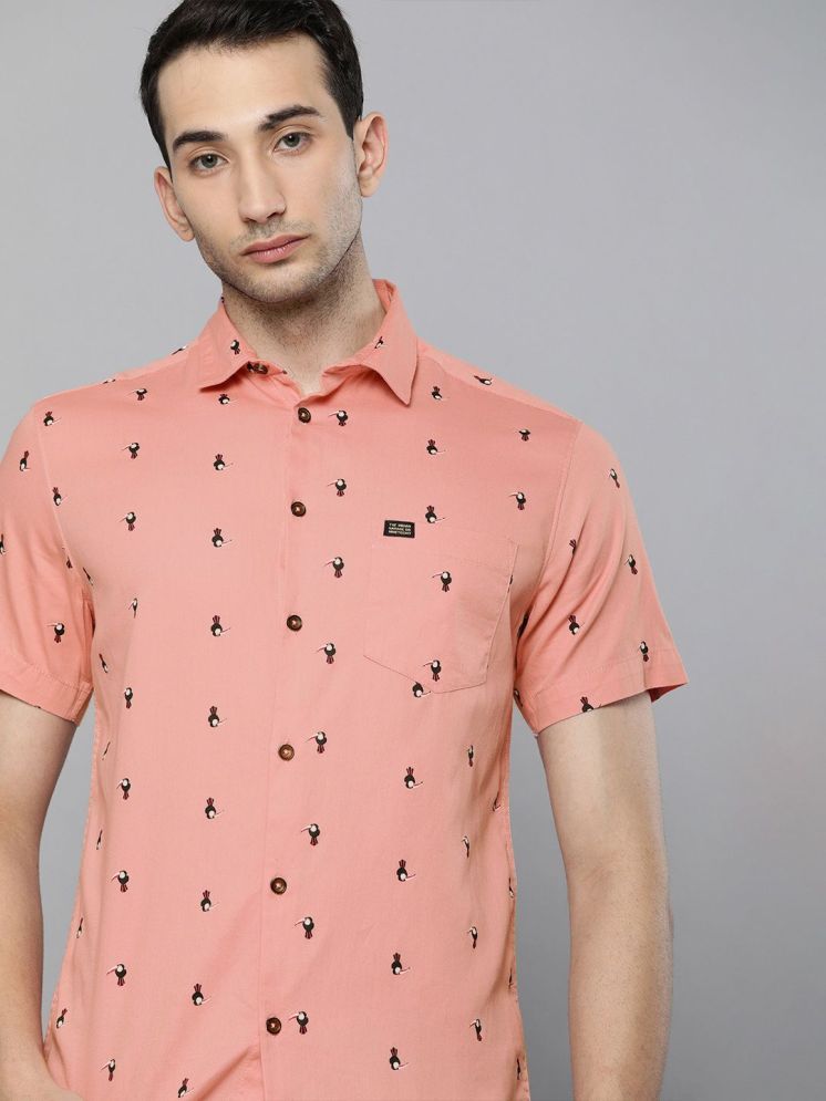     			The Indian Garage Co Men Peach-Coloured & Brown Slim Fit Printed Casual Shirt