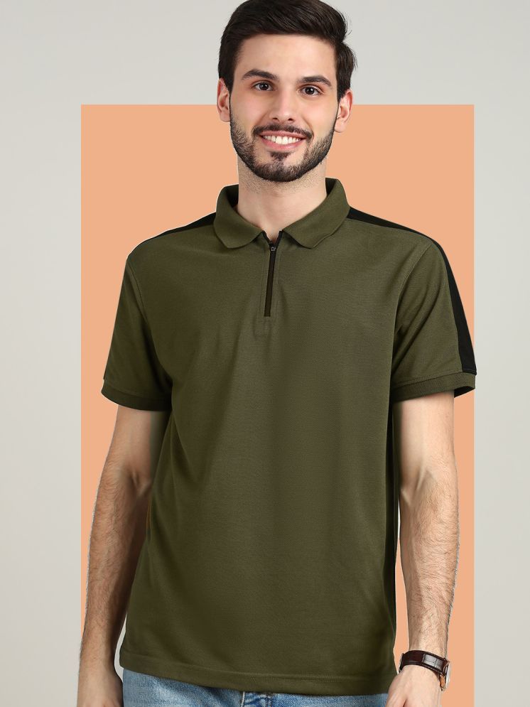     			XFOX Pack of 1 Cotton Blend Regular Fit Striped Half Sleeves Men's Polo T Shirt ( Olive )