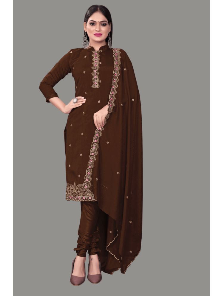     			Aika Unstitched Silk Embroidered Dress Material - Coffee ( Pack of 1 )