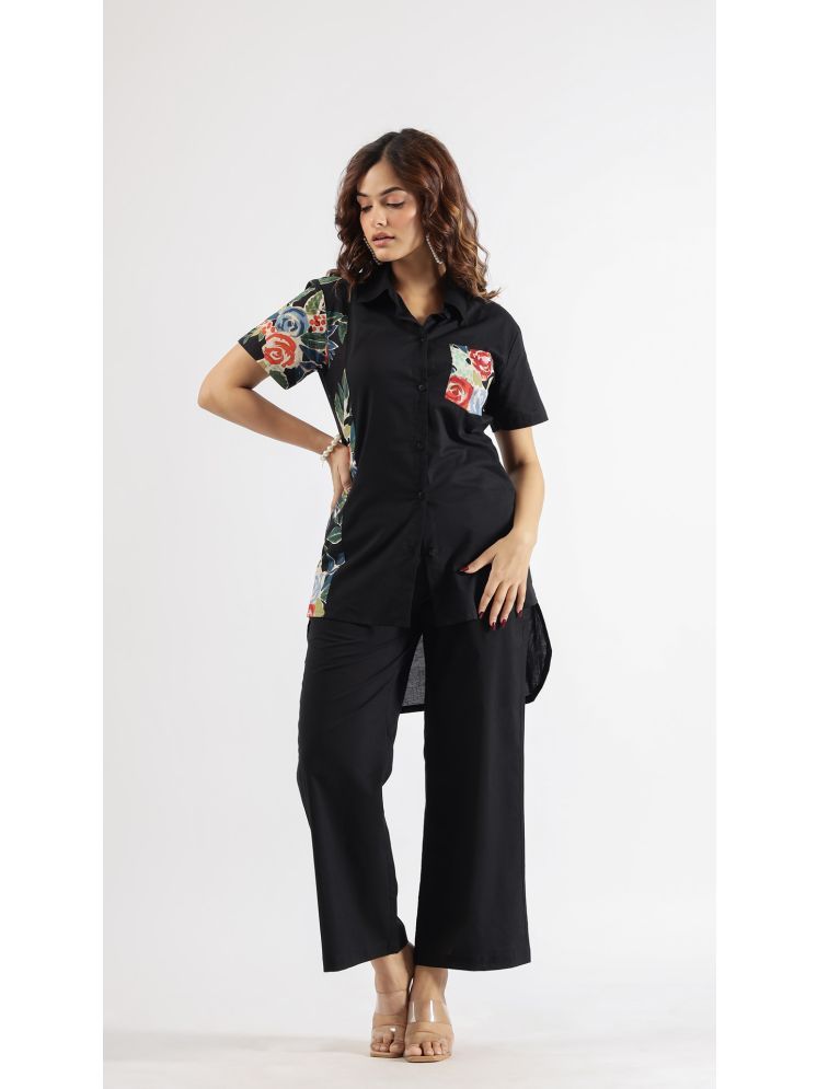     			Label Flavia Black Printed Pant Top Set