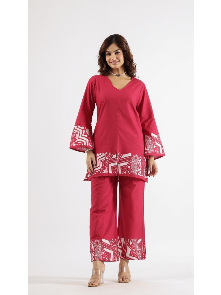     			Label Flavia Red Printed Palazzo Top Set