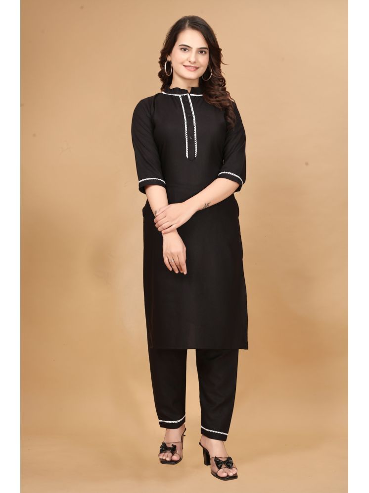     			Nirja Fab Rayon Solid Kurti With Pants Women's Stitched Salwar Suit - Black ( Pack of 1 )