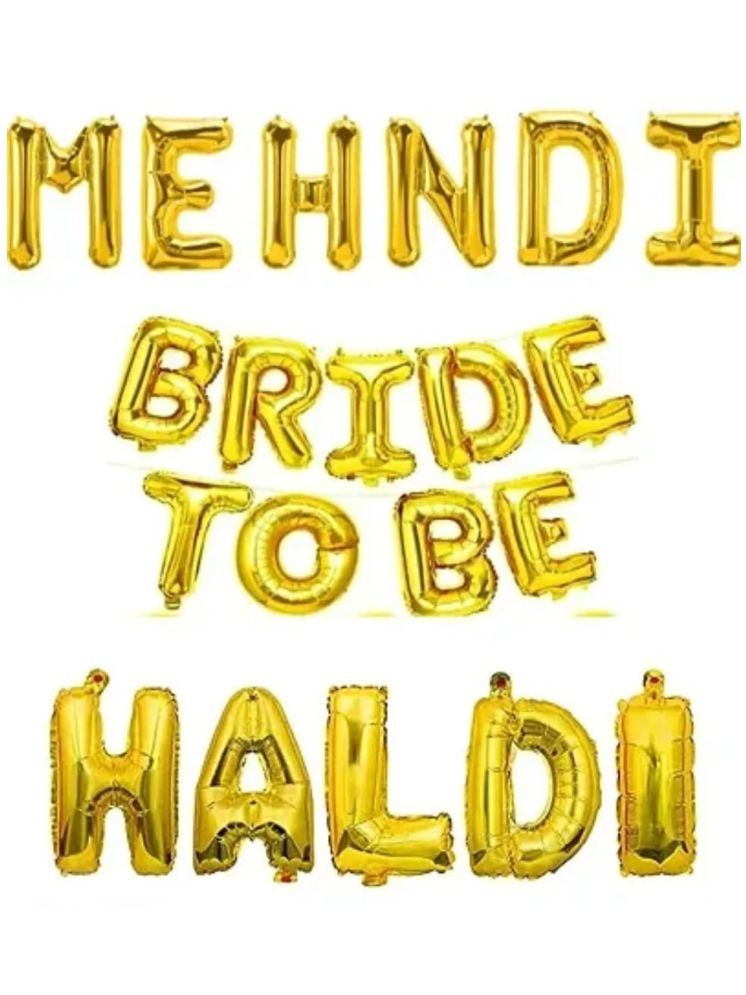     			PartyBooms Mehndi, Haldi, Bride To Be Gold Foil Balloons (Pack of 3)