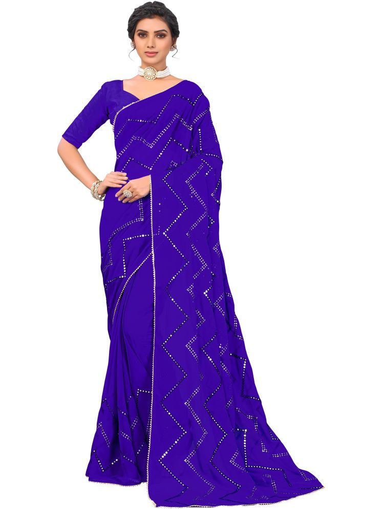     			Sariya Pack of 1 Georgette Embellished Saree With Blouse Piece ( Blue )