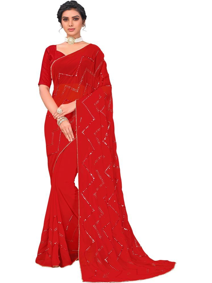     			Sariya Pack of 1 Georgette Embellished Saree With Blouse Piece ( Red )