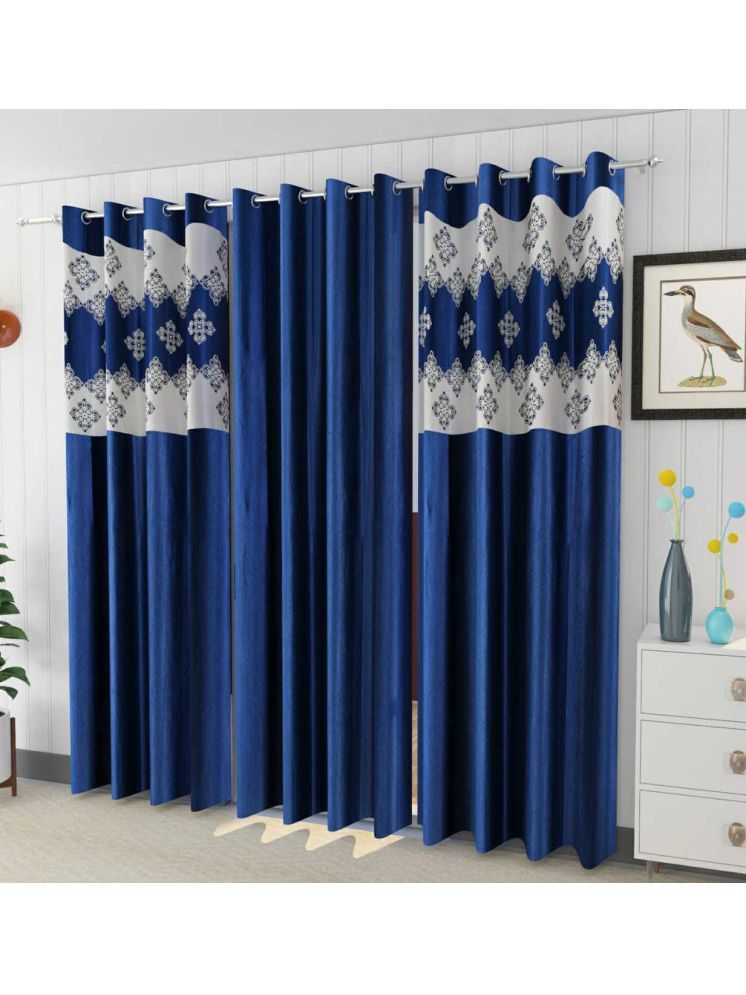     			WI Solid Semi-Transparent Eyelet Curtain 7 ft ( Pack of 3 ) - Blue