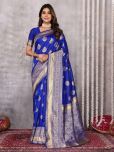 Janasya Pack of 1 Silk Blend Woven Saree With Blouse Piece ( Blue )