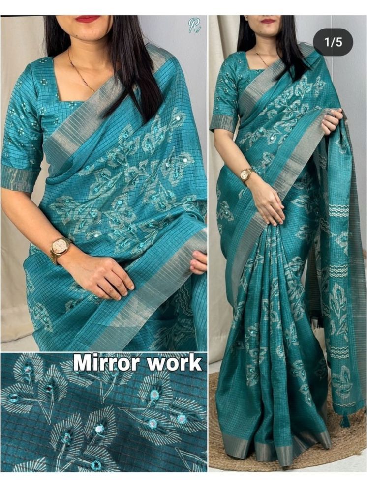     			Bhuwal Fashion Pack of 1 Cotton Silk Printed Saree With Blouse Piece ( SkyBlue )