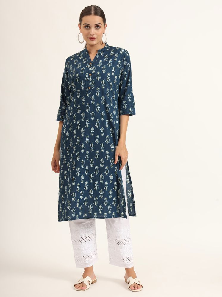     			Divena Pack of 1 Cotton Printed Straight Women's Kurti - ( Blue )