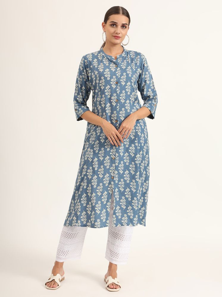     			Divena Pack of 1 Rayon Printed Front Slit Women's Kurti - ( Blue )