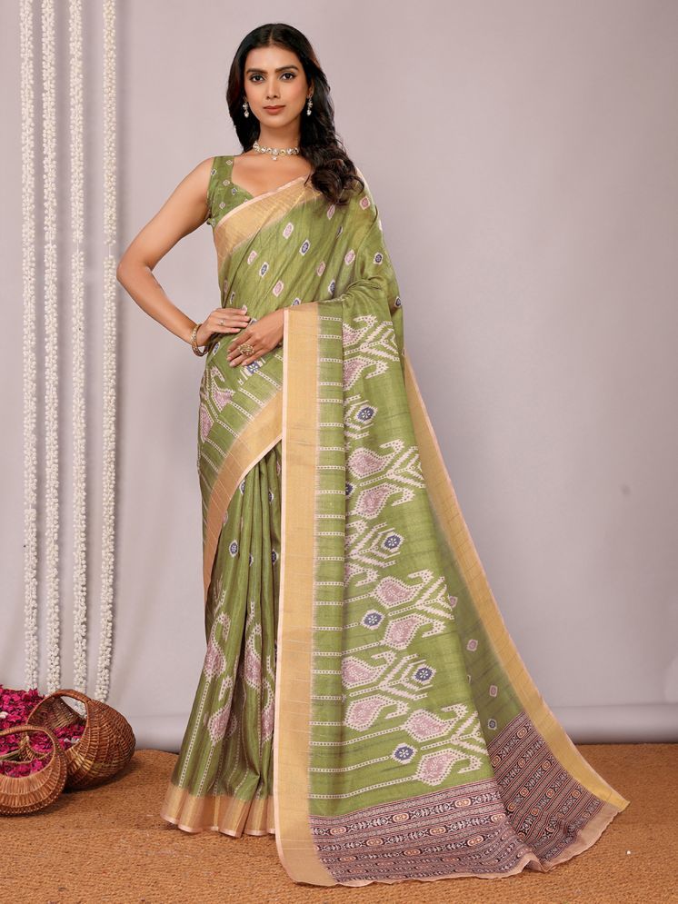     			Janasya Pack of 1 Chanderi Printed Saree With Blouse Piece ( Light Green )