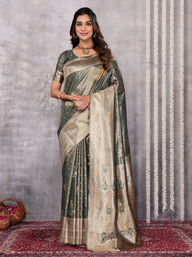     			Janasya Pack of 1 Silk Blend Printed Saree With Blouse Piece ( Olive )