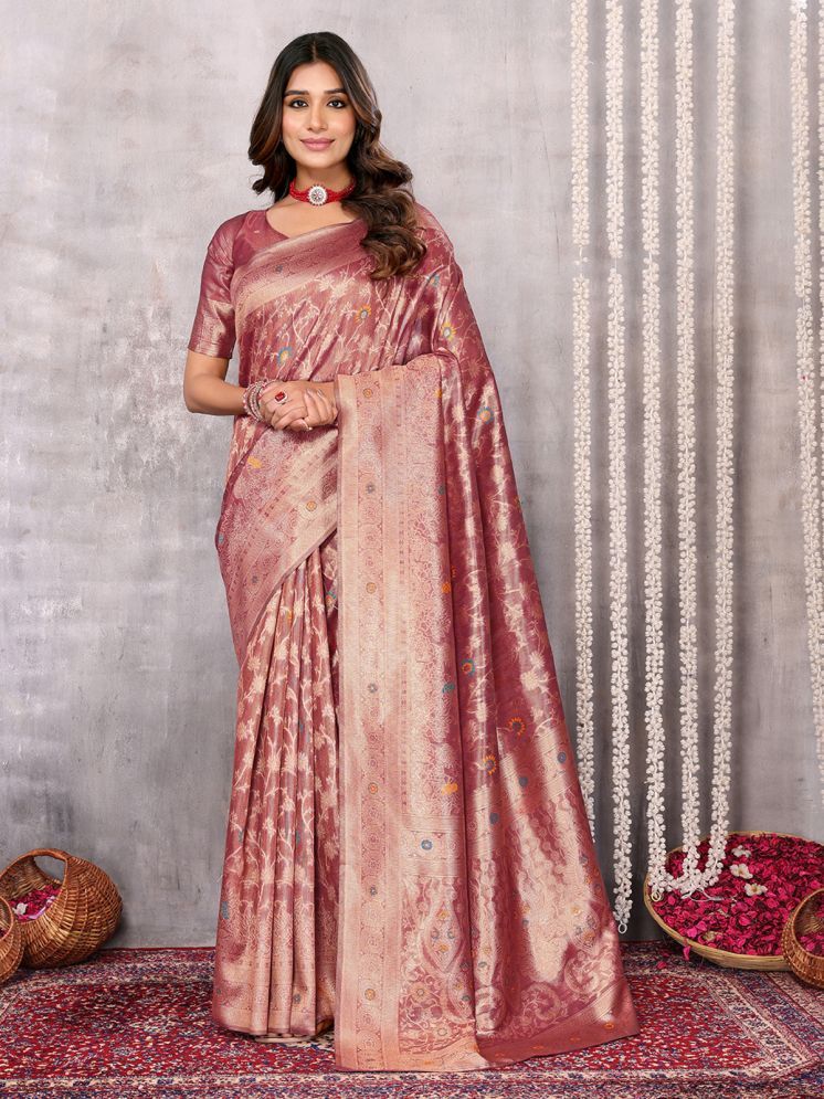     			Janasya Pack of 1 Silk Blend Woven Saree With Blouse Piece ( Mauve )