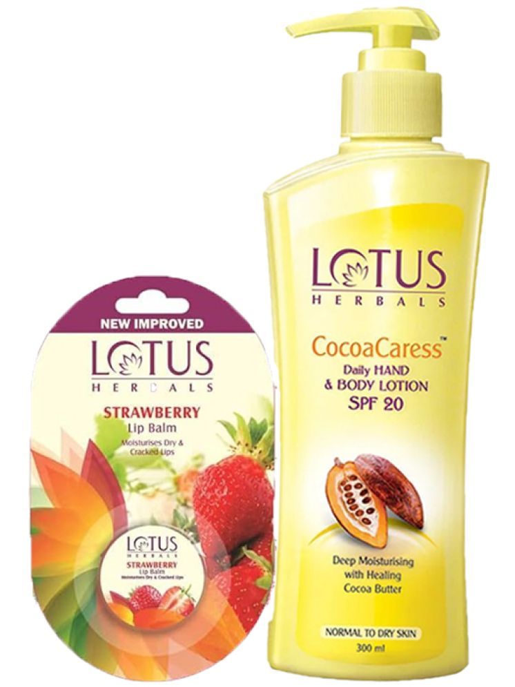     			Lotus Herbals Winter Kit Cocoacaress Daily Hand Body Lotion 250ml , Lip Balm-Strawberry 5g (Pack of 2)