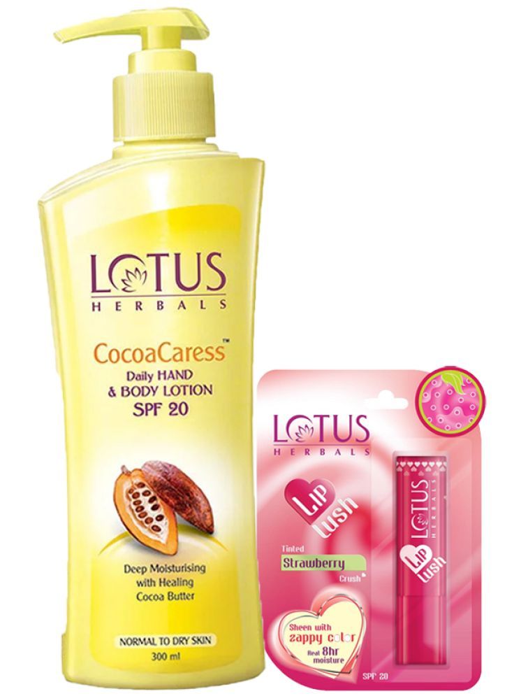     			Lotus Herbals Winter Kit Cocoacaress Body Lotion 250ml , Lip Lush -Strawberry Crush 3.5g (Pack of 2)