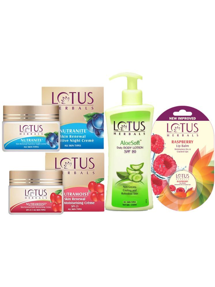     			Lotus Herbals Winter Kit Nutramoist 50g , Nutranite 50g , Aloesoft Body Lotion 250ml , Raspberry 5g (Pack of 4)