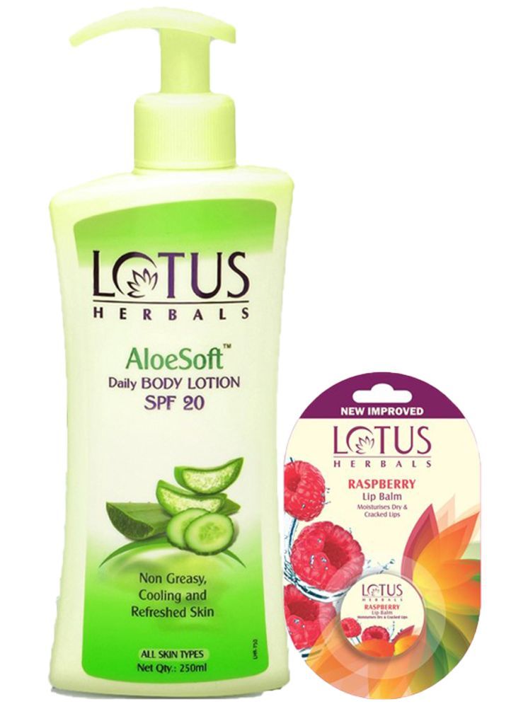     			Lotus Herbals Winter Kit Aloesoft Daily Body Lotion 250ml , Lip Balm-Raspberry 5g (Pack of 2)