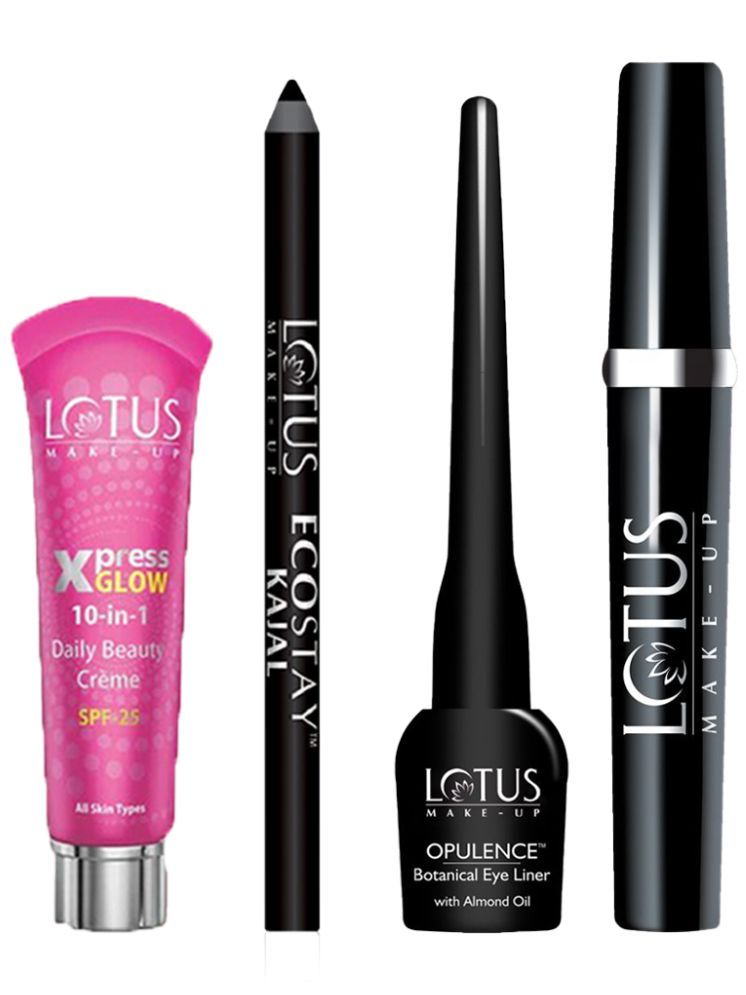     			Lotus Make-up Ecosty Kajal Blak 1.2g , Eye Liner 4g , Mascara 4g , Xpress Glow X1 30g (Pack of 4)