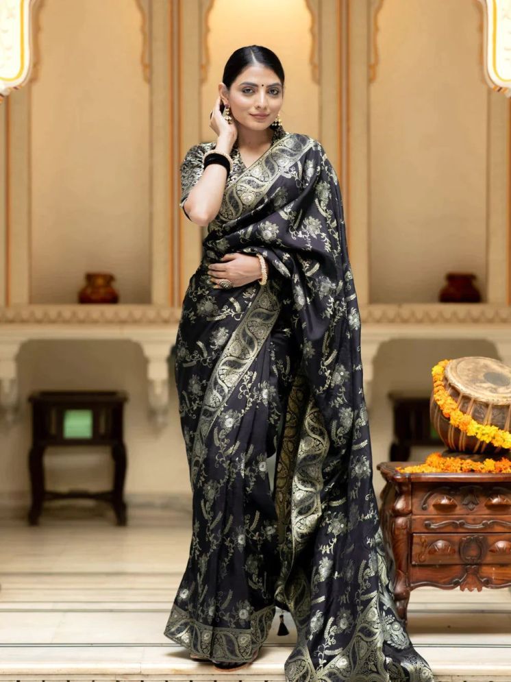     			fab woven Pack of 1 Banarasi Silk Woven Saree With Blouse Piece ( Black )