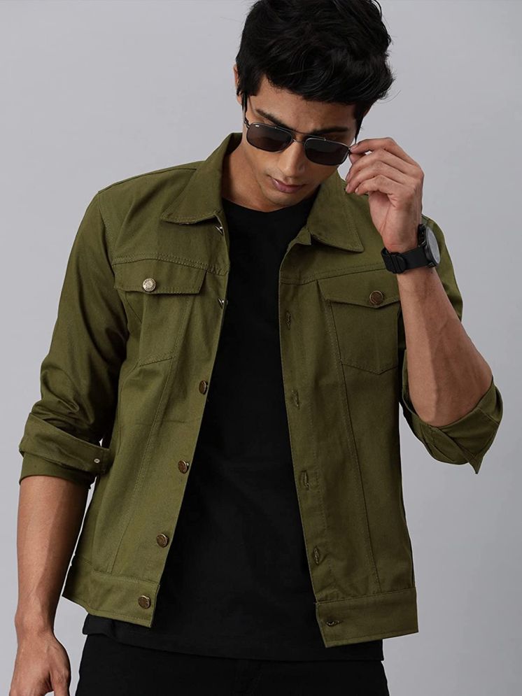     			52dealz Cotton Blend Men's Denim Jacket - Olive ( Pack of 1 )