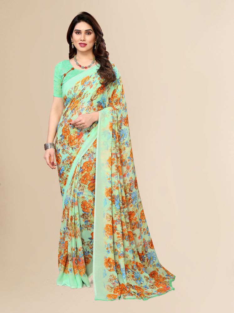     			ANAND SAREES Pack of 1 Georgette Printed Saree With Blouse Piece ( Green )