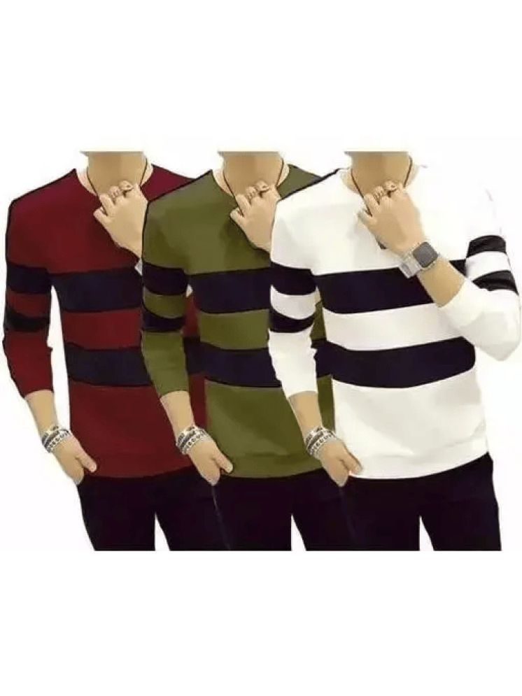     			Ayvina Cotton Blend Regular Fit Striped Full Sleeves Men's Round T-Shirt - Multicolor ( Pack of 3 )