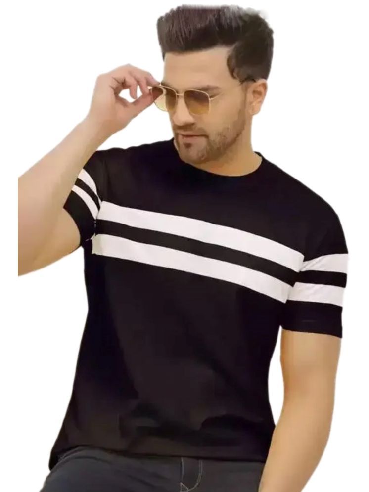     			Ayvina Cotton Blend Regular Fit Striped Half Sleeves Men's Round T-Shirt - Black ( Pack of 1 )