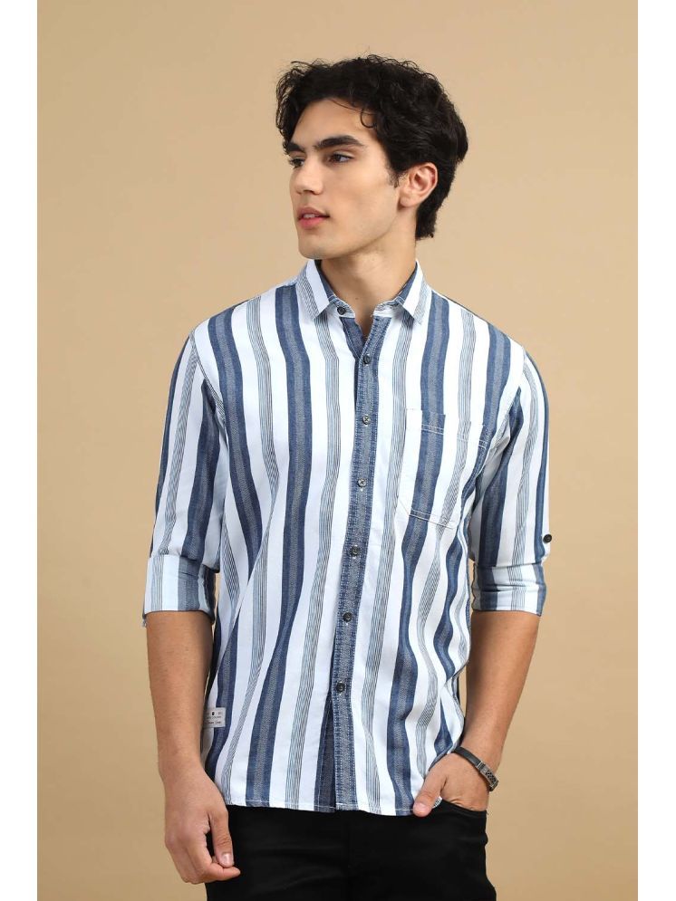     			Cool Colors 100% Cotton Slim Fit Striped Full Sleeves Men's Casual Shirt - Navy ( Pack of 1 )