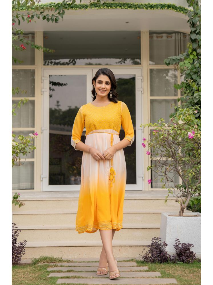     			Juniper Cotton Flared Dyed Yellow Ethnic Dress For Women - ( Pack of 1 )