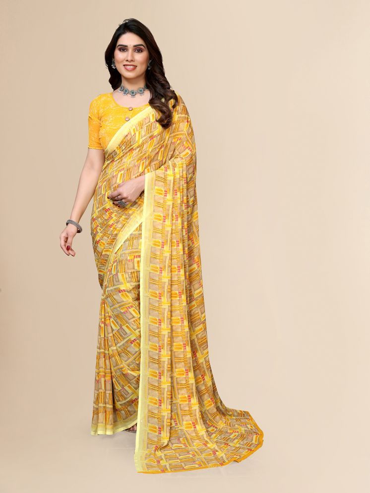     			Kashvi Sarees Pack of 1 Georgette Printed Saree With Blouse Piece ( Yellow )