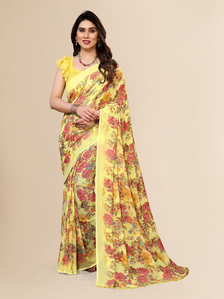     			Kashvi Sarees Pack of 1 Georgette Printed Saree With Blouse Piece ( Yellow )