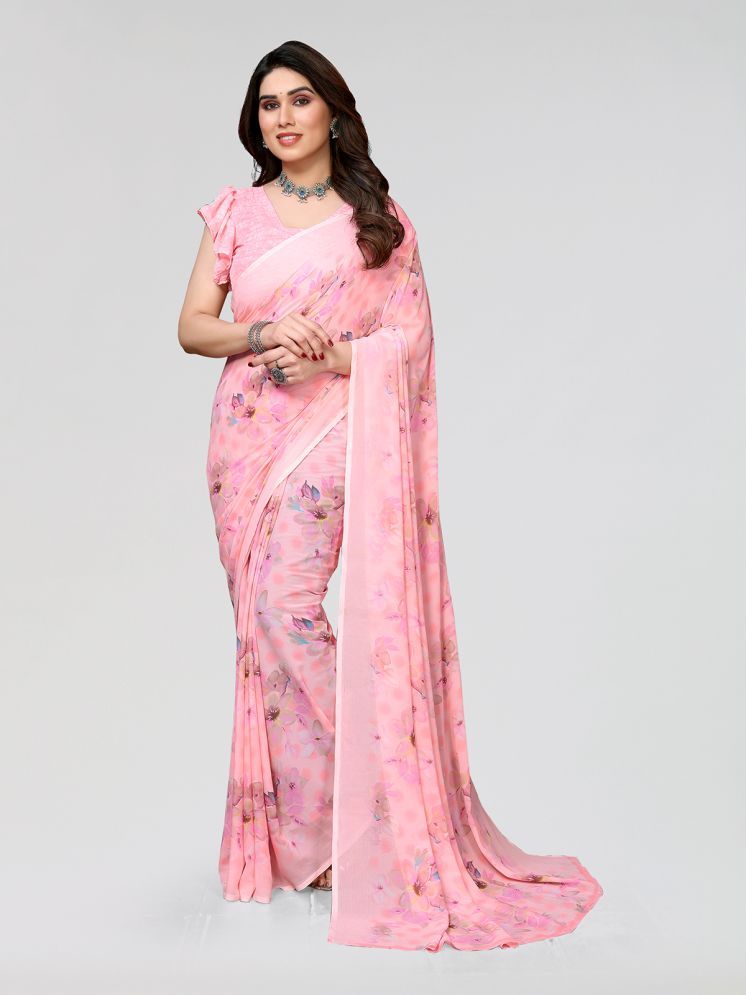     			Kashvi Sarees Pack of 1 Georgette Printed Saree With Blouse Piece ( Pink )