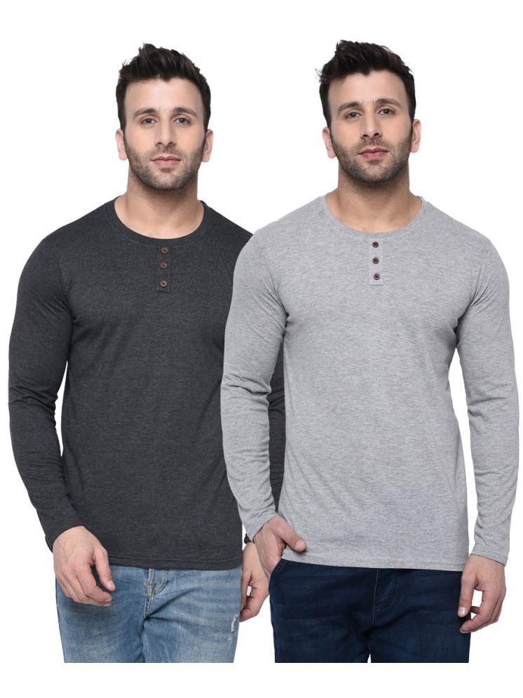     			LONDON HILLS Cotton Blend Regular Fit Self Design Full Sleeves Men's Round T-Shirt - Grey ( Pack of 2 )