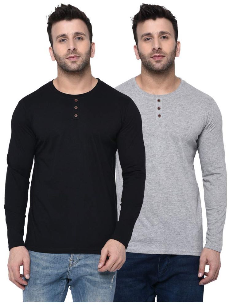     			LONDON HILLS Cotton Blend Regular Fit Self Design Full Sleeves Men's Round T-Shirt - Black ( Pack of 2 )