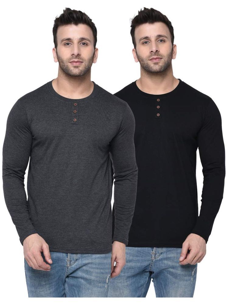     			LONDON HILLS Cotton Blend Regular Fit Self Design Full Sleeves Men's Round T-Shirt - Dark Grey ( Pack of 2 )