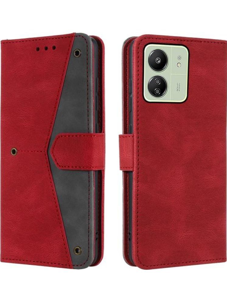     			Masque Red Flip Cover Artificial Leather Compatible For POCO C65 ( Pack of 1 )