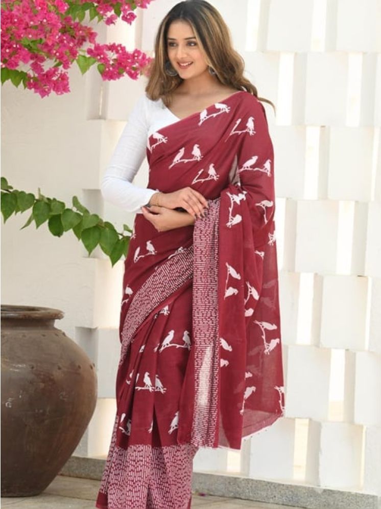     			SAREEKART FAB Pack of 1 Banarasi Silk Printed Saree With Blouse Piece ( Maroon )