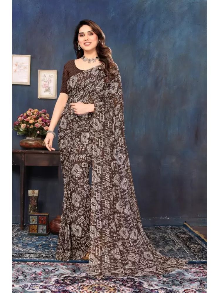     			Saadhvi Pack of 1 Georgette Printed Saree With Blouse Piece ( Brown )