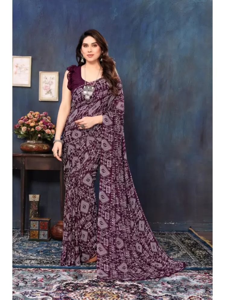     			Samai Pack of 1 Georgette Printed Saree With Blouse Piece ( Wine )