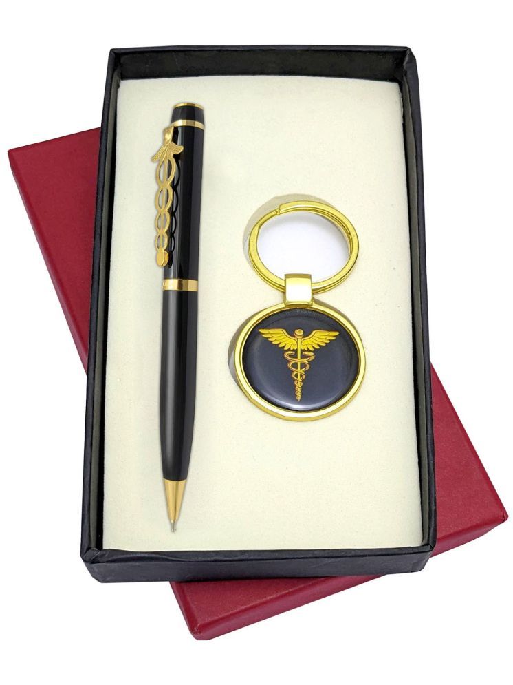     			UJJi Doctor Logo Clip Brass Pen in Gold Part with Doctor Logo Keychain and Pen Gift Set