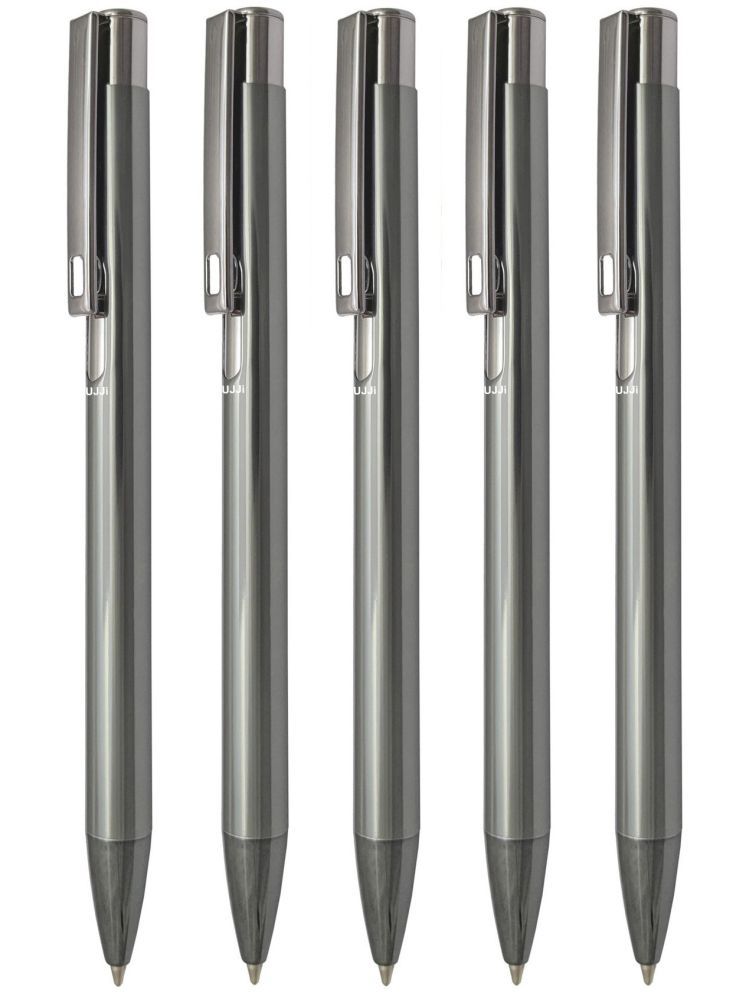     			UJJi Shiny Gloss Finish Grey Colour Metal Pack of 5 Ball Pen