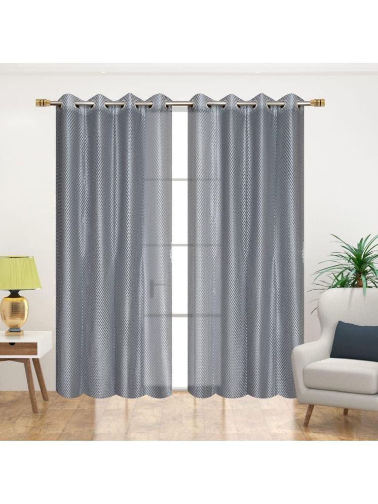     			WI Abstract Transparent Eyelet Curtain 9 ft ( Pack of 2 ) - Grey